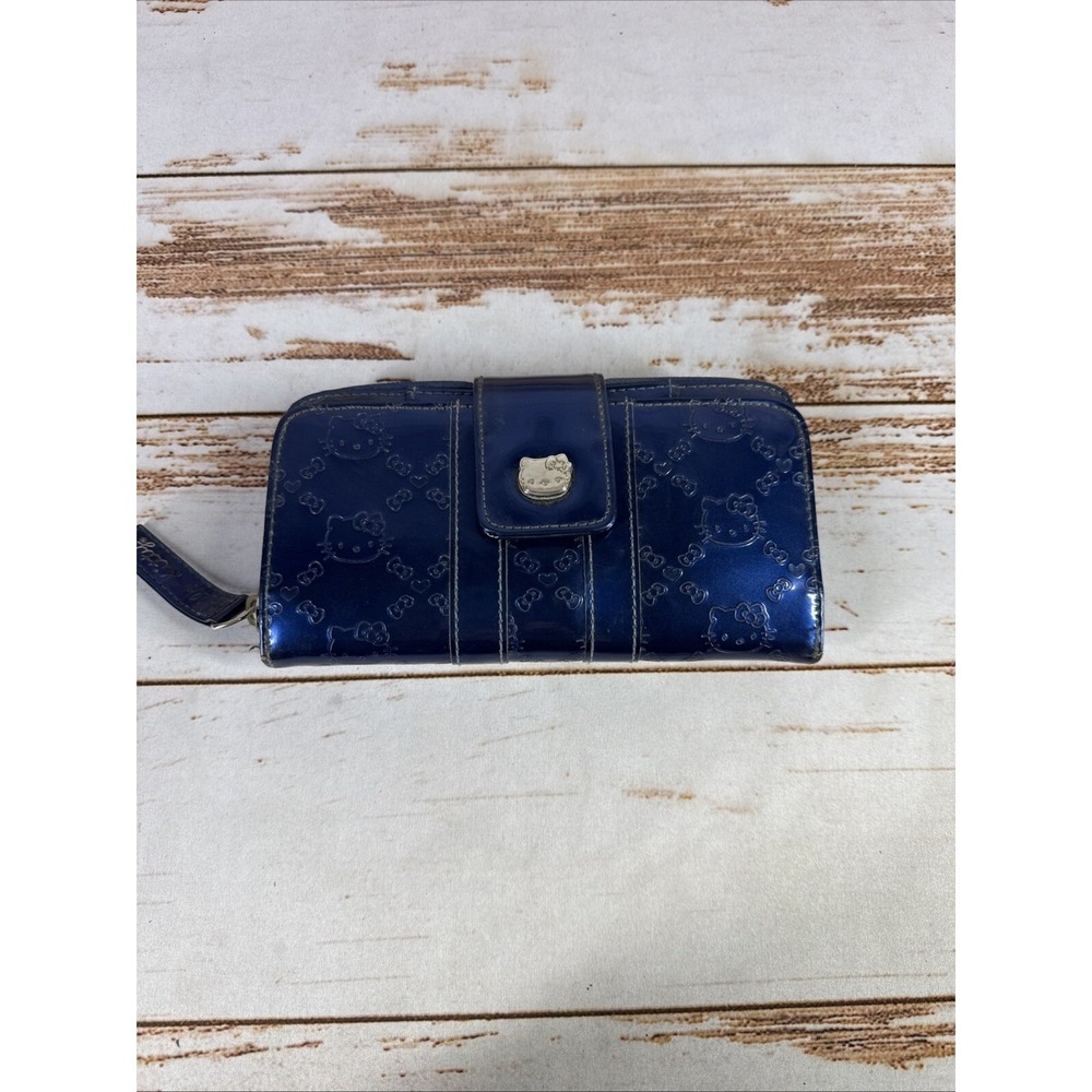 2011 Sanrio Hello Kitty Blue Embossed Monogram Wallet Y2K Style Used